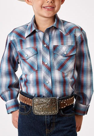 Roper Boys Plaid LS Snap Western Shirt