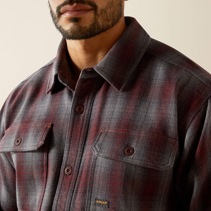 Ariat Mens Rebar Heavy Flannel Work Shirt in Charcoal