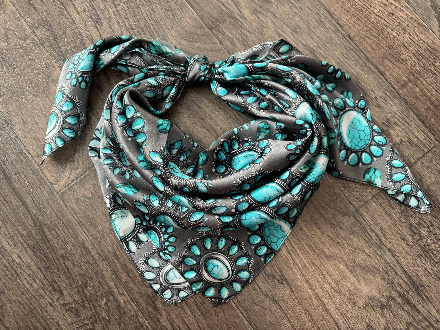100% Silk Wild Rag Turquoise & Silver Jewels buy at boltranchstore.com western wear
