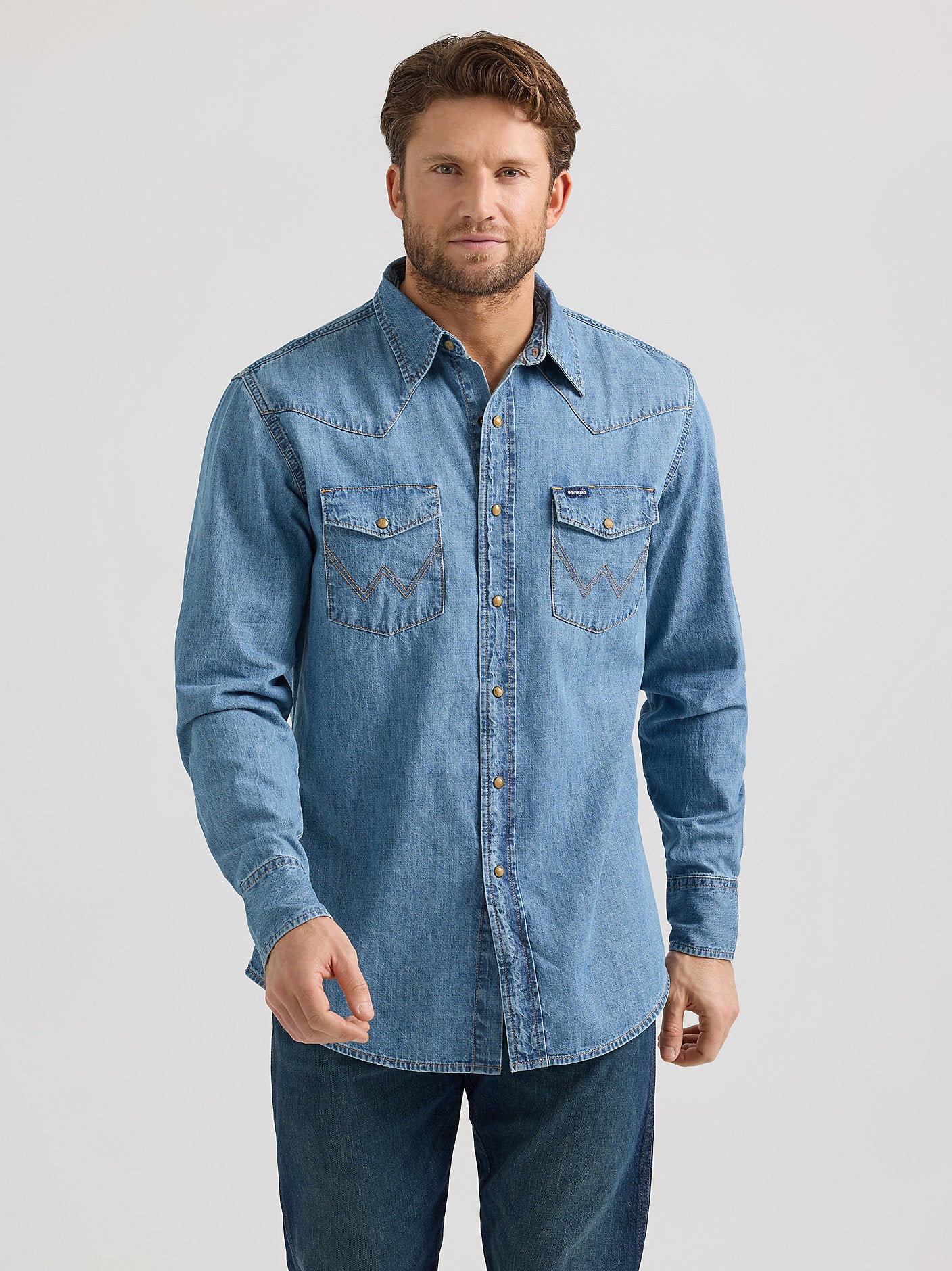 Wrangler Mens Classic Denim Snap Shirt