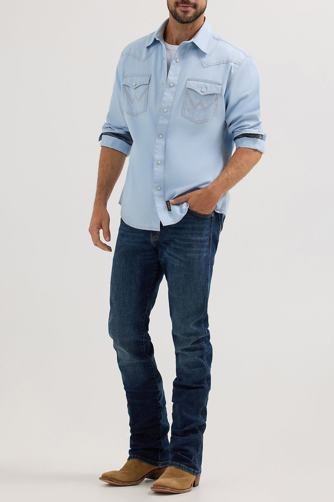Mens Wrangler Retro Premium Western Snap Solid Shirt