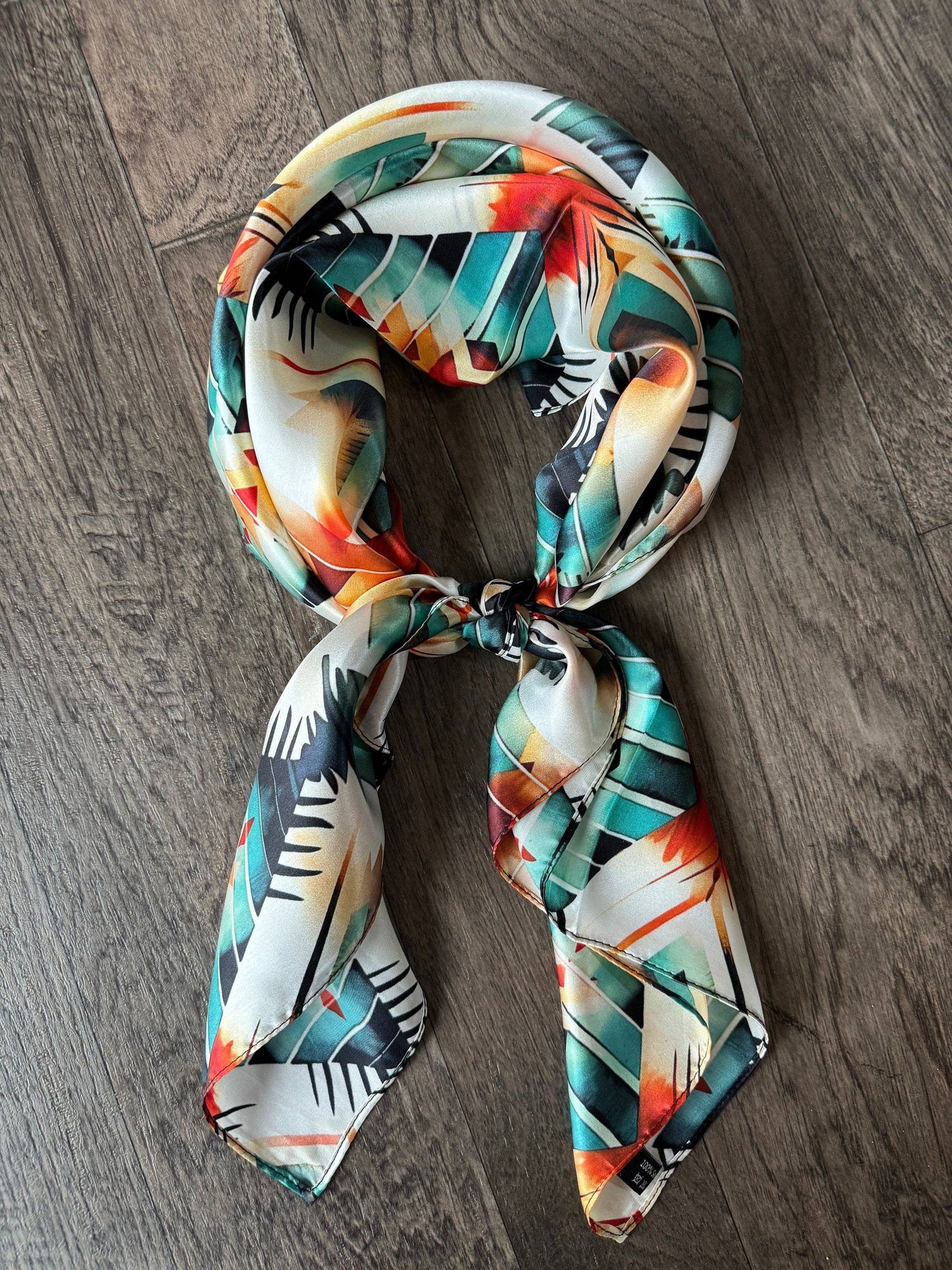 100% Silk Wild Rag Aztec Native Org Teal