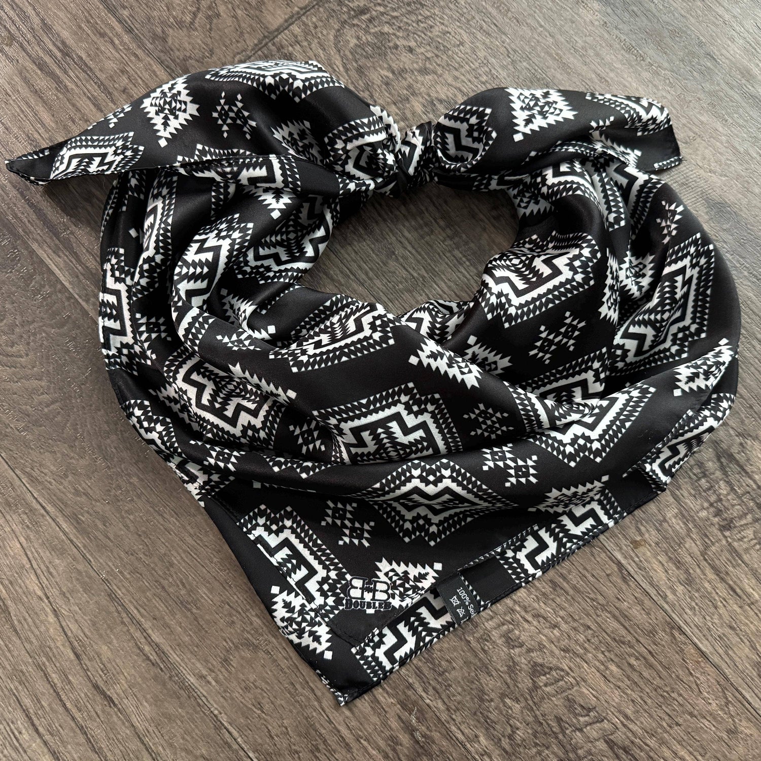 100% Silk Wild Rag Black and White Native