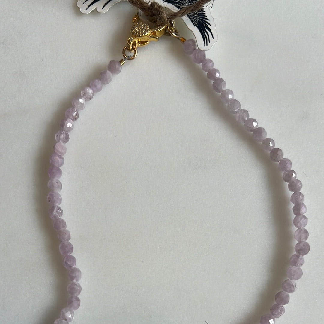 Kunzite Semi Precious Stone Necklace w/Diamond LC 3mm-5mm Clasp