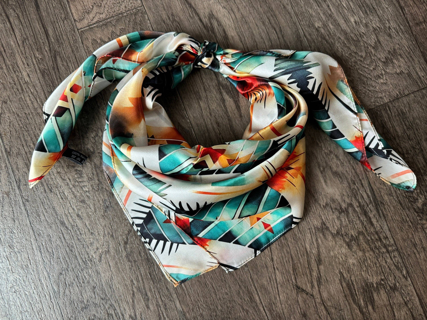 100% Silk Wild Rag Aztec Native Org Teal