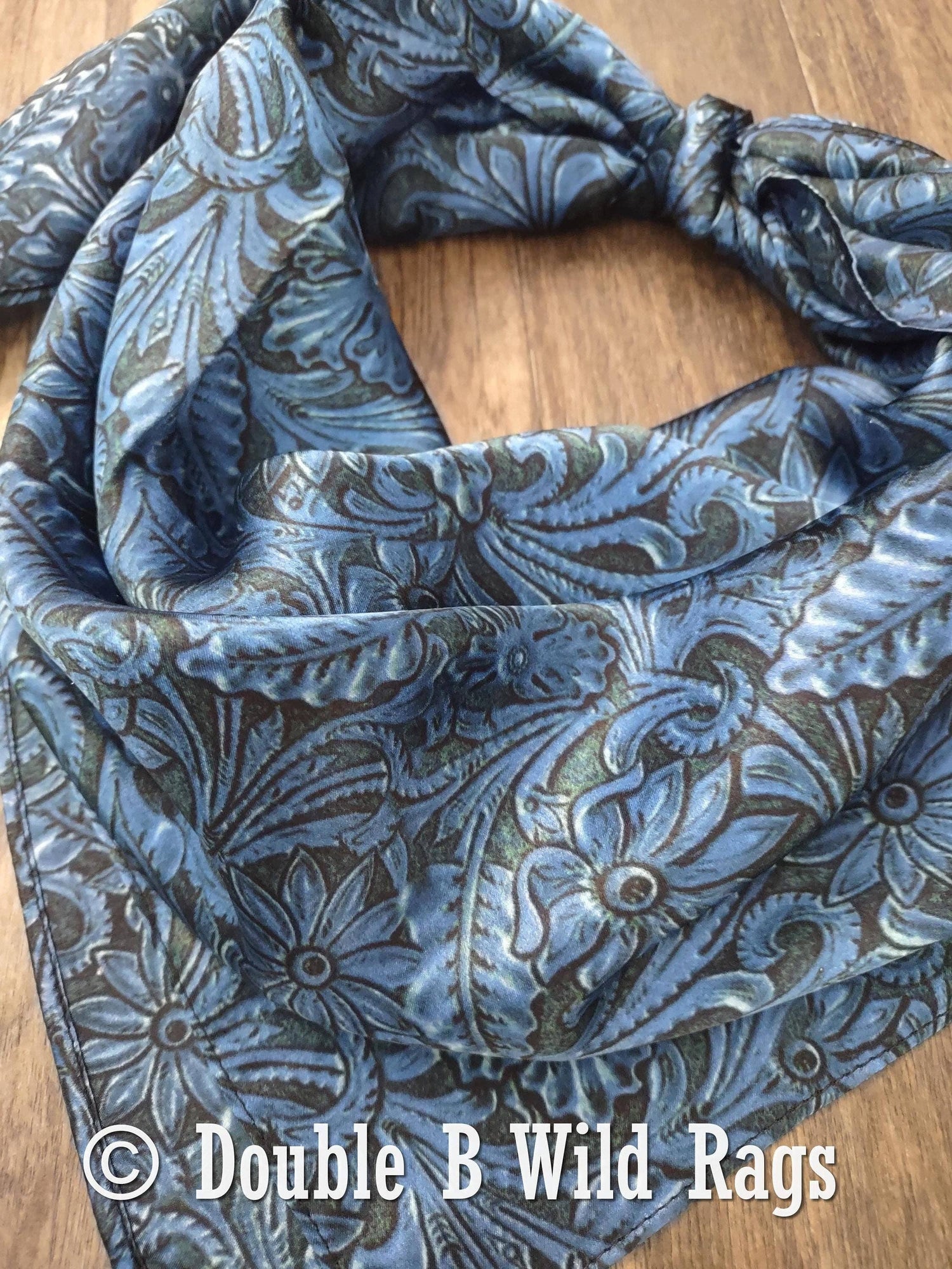 Wild Rag 100% Silk Royal Blue Tooled Double B Wild Rags cowboy western fashion scarf accessory men women unisex Boltranchstore.com gift free shipping