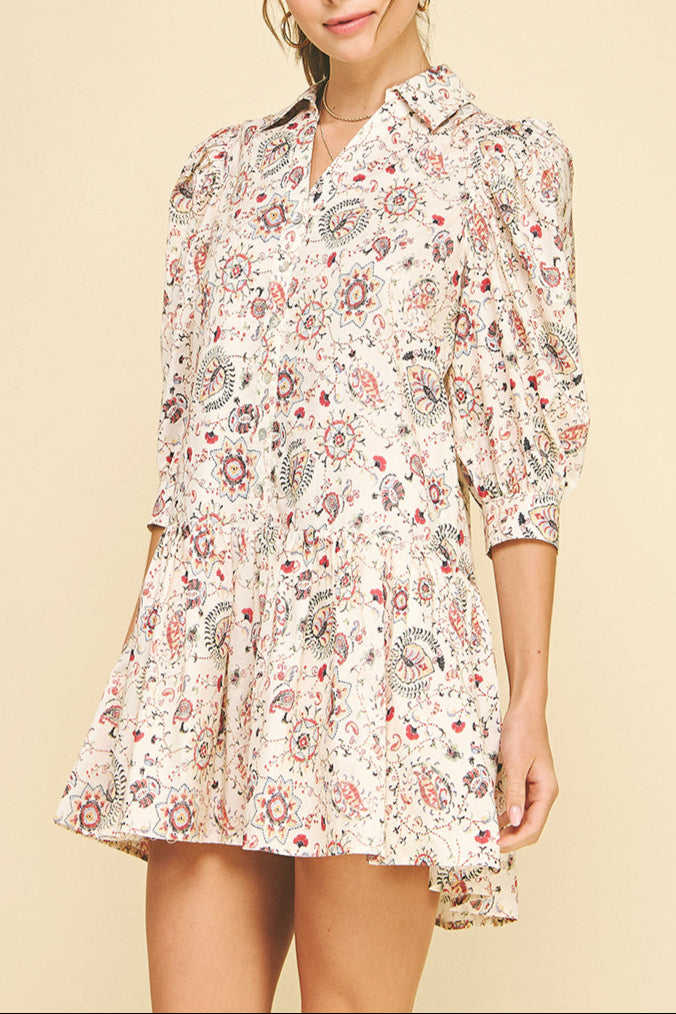 Pinch Cream short summer mini dress at Boltranchstore.com free shipping womens fashion 6240DA cream and floral