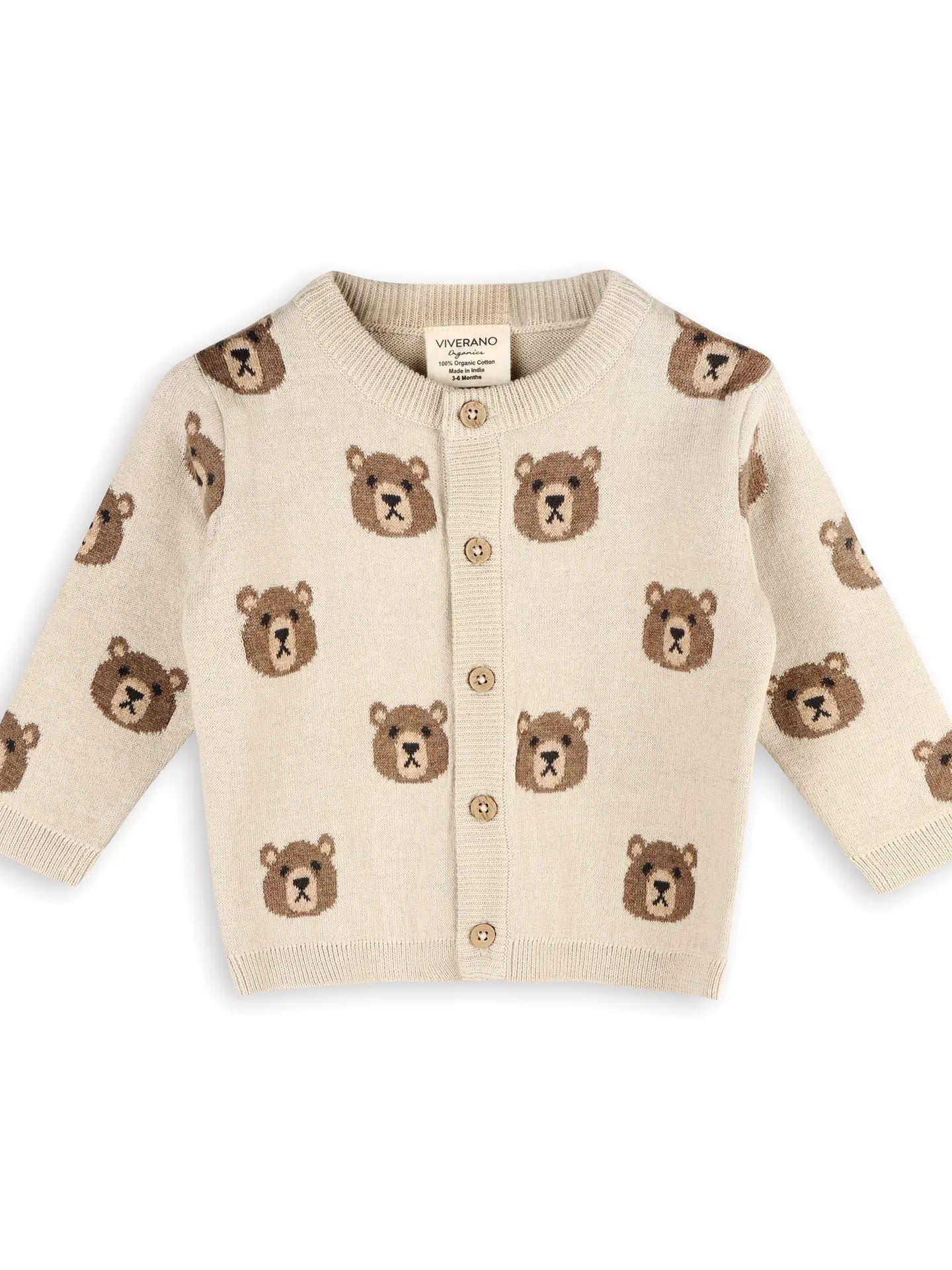 Brown Bear Jacquard Baby Cardigan Sweater