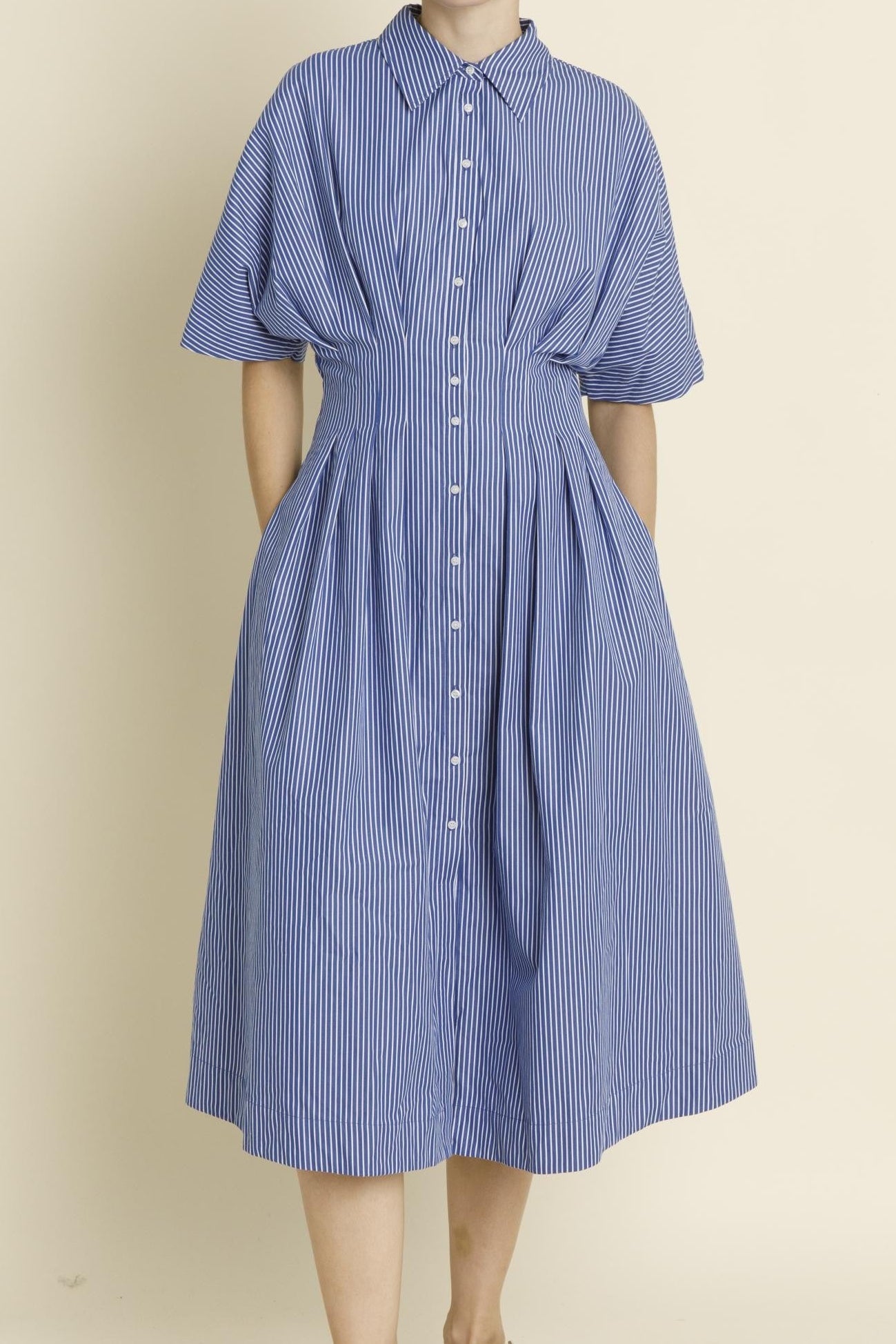 open lace back dress Adeline Button Pleated Midi Shirt Dress LG