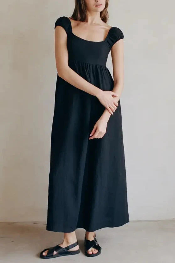 Ari Linen Short Sleeve Square Neck Maxi Dress Ari Linen Short Sleeve Square Neck Maxi Dress