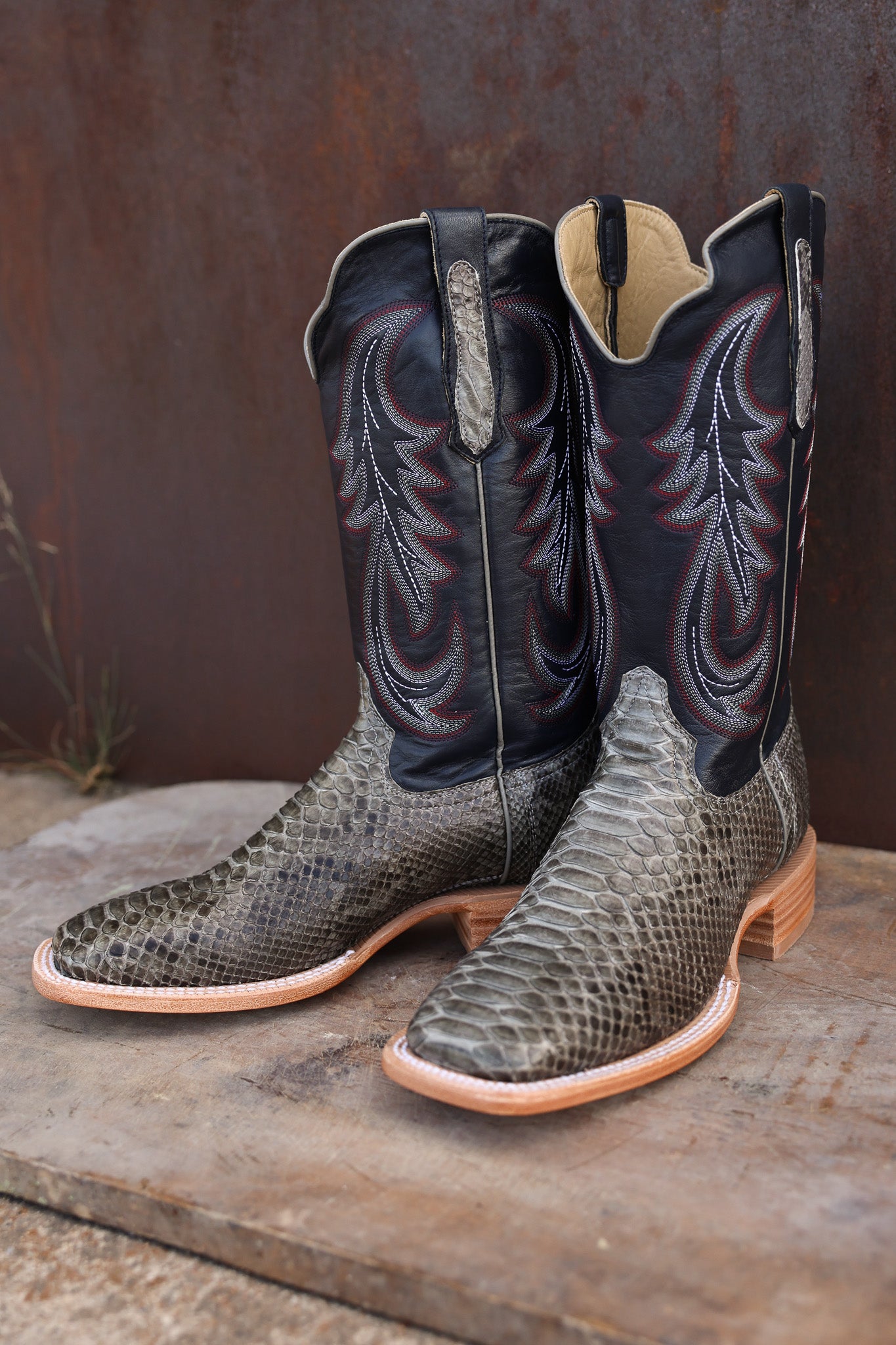 R Watson Grey Sueded Python Boot