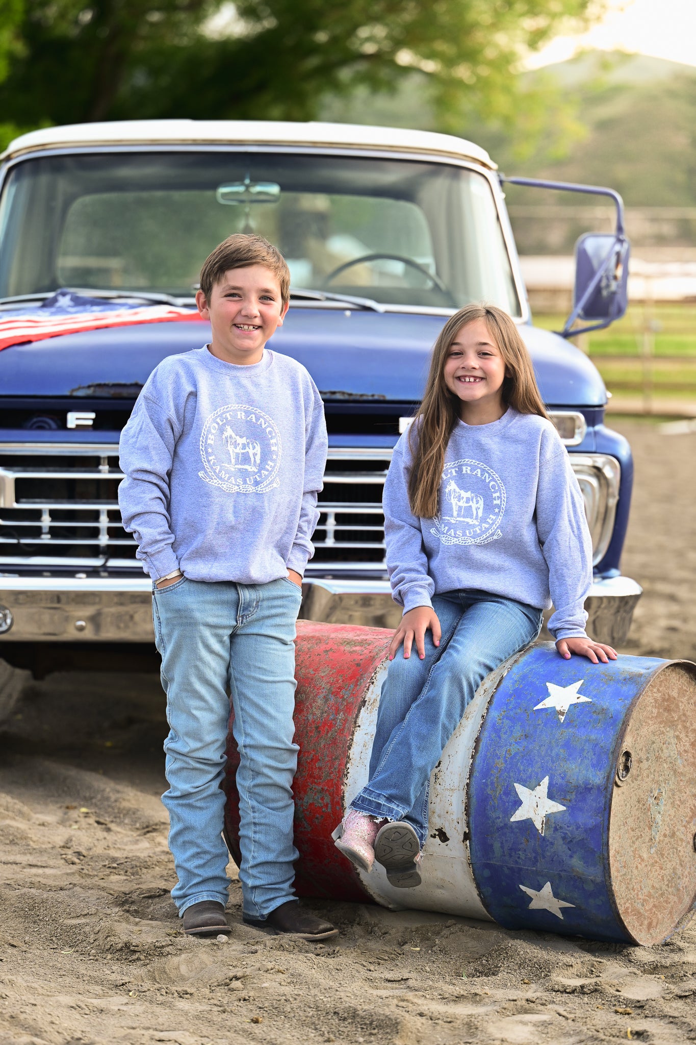 Bolt Ranch Youth Blue Skies Crewneck boys girls unisex western cowboy sweatshirt gift free shipping Boltranchstore.com rodeo