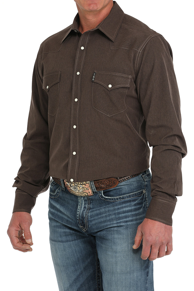 Cinch Mens LS Solid Brown Modern Shirt a perfect for the rodeo at the clothing shop boltranchstore.com