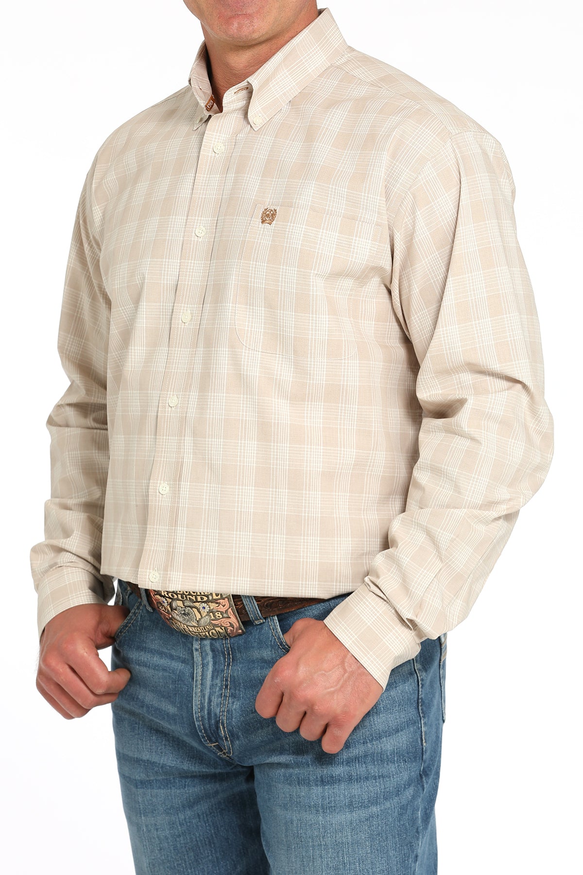 Cinch Mens Long Sleeve Khaki Plaid Buy at Boltranchstore.com