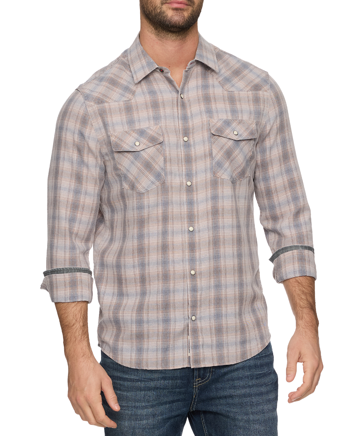 Flag & Anthem Mobile Vintage Soft Western Shirt featuring a classic button-down front, pointed collar, and pearl snaps with a worn-in, vintage wash for a rugged western look.boltranchstore.com