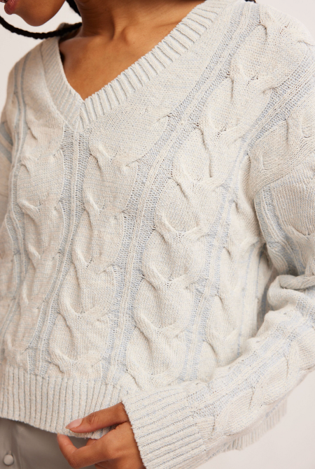 Free People Washed Cable V Neck Sweater Womens sweater top