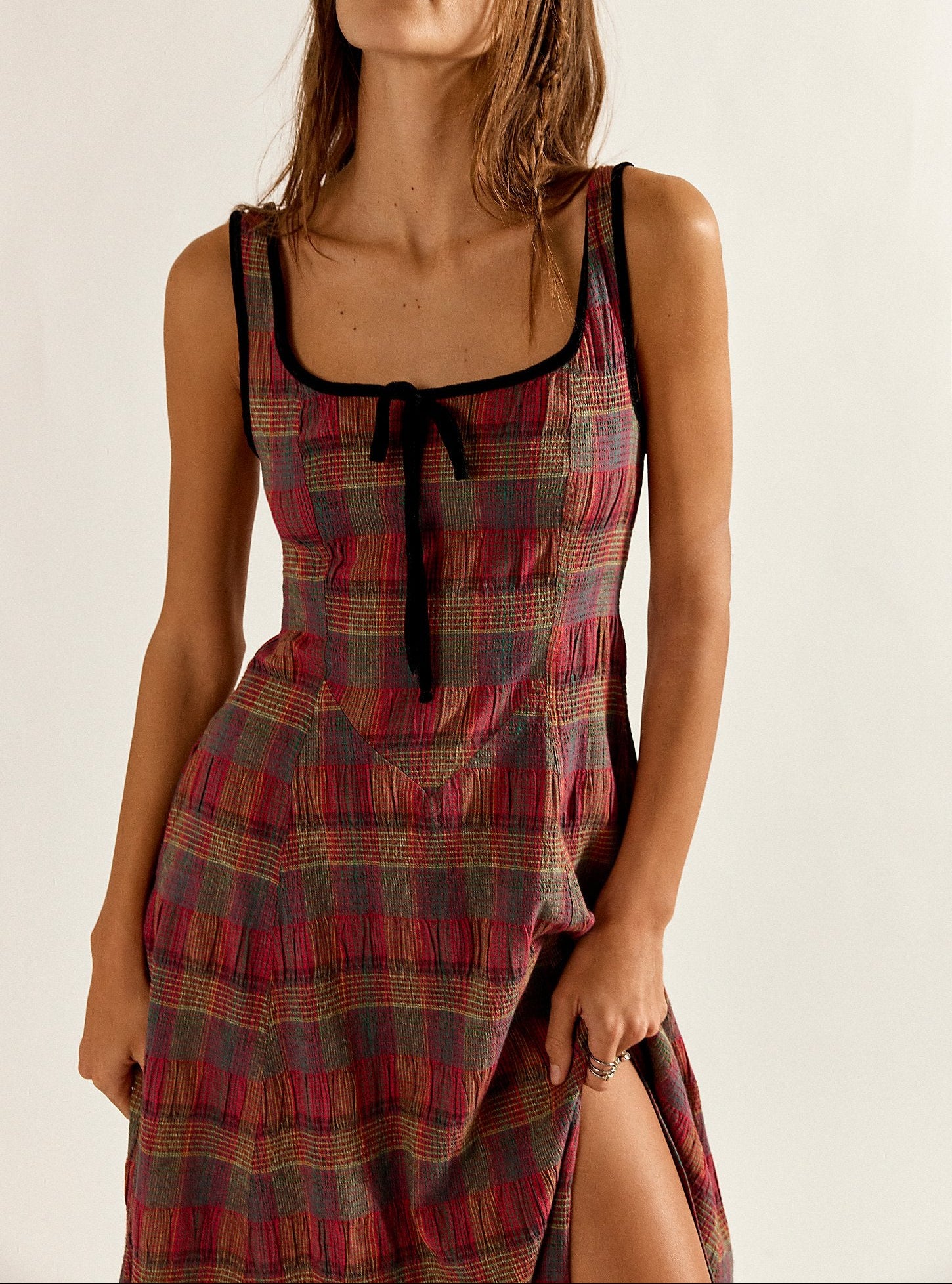 Free People Women's Freya Plaid Midi Dress - Red - Size S