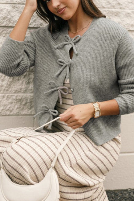 Grace Ribbed Knit Bow Front Cardigan