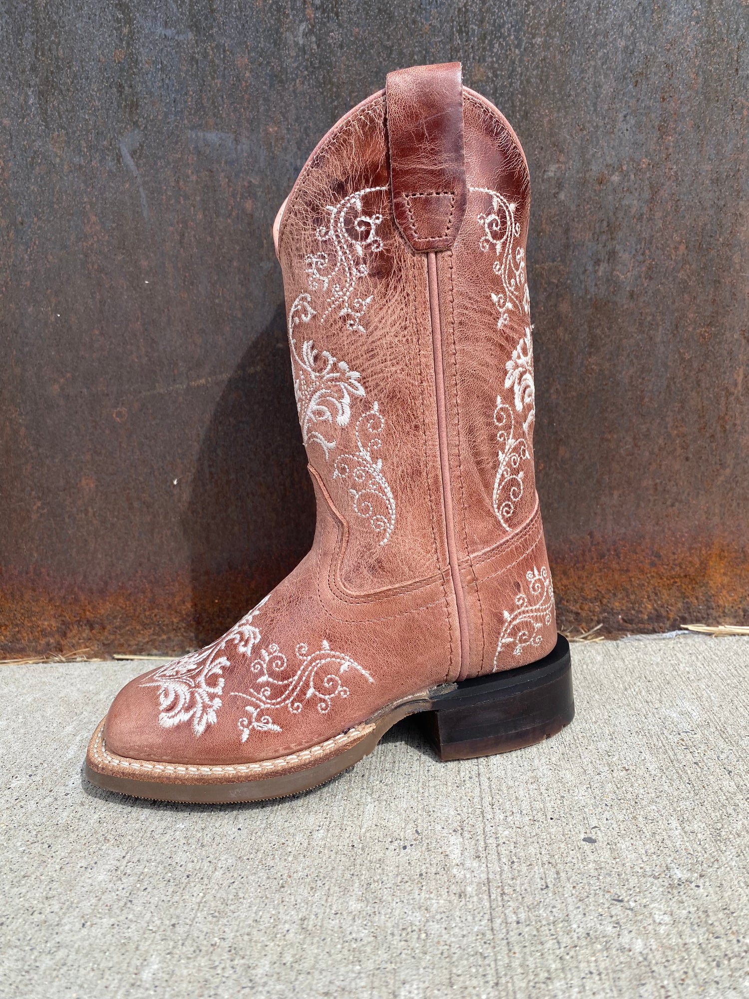 Old West Girls Floral Sq Toe Boots