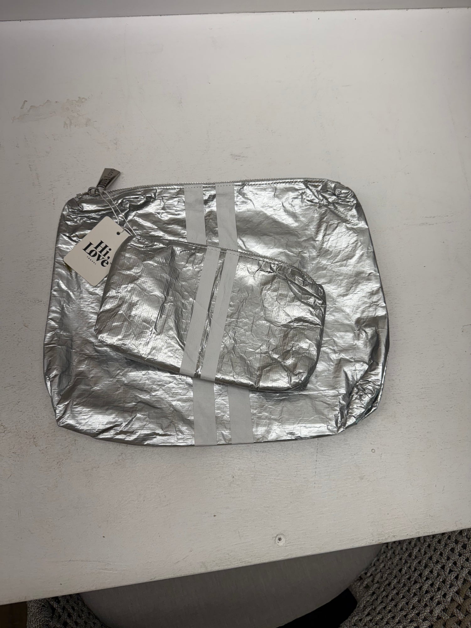 Hi Love Set of Two Silver Travel Bags