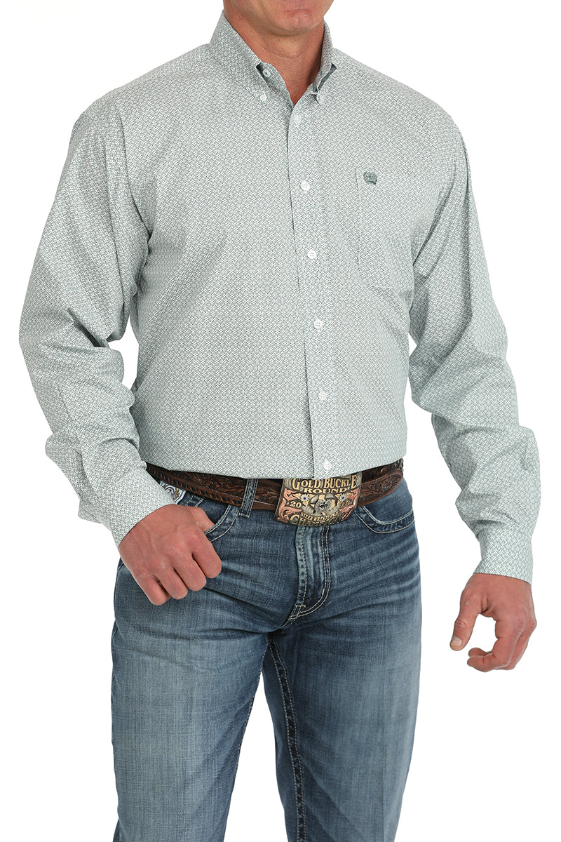Cinch Mens LS Green Print Shirt