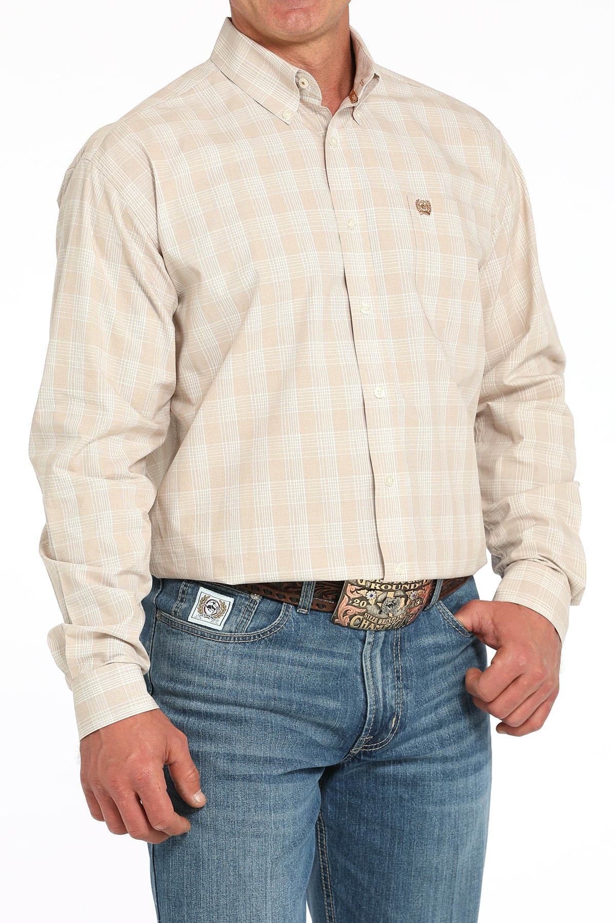 Cinch Mens Long Sleeve Khaki Plaid