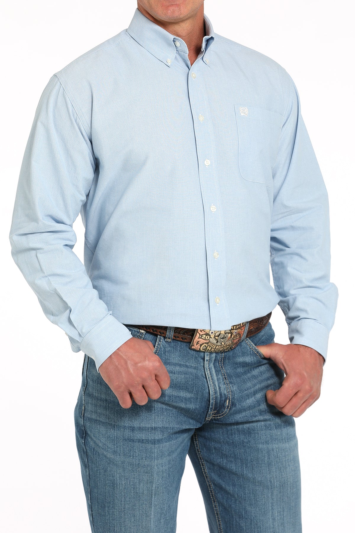 Cinch Mens Long Sleeve Light Blue Solid