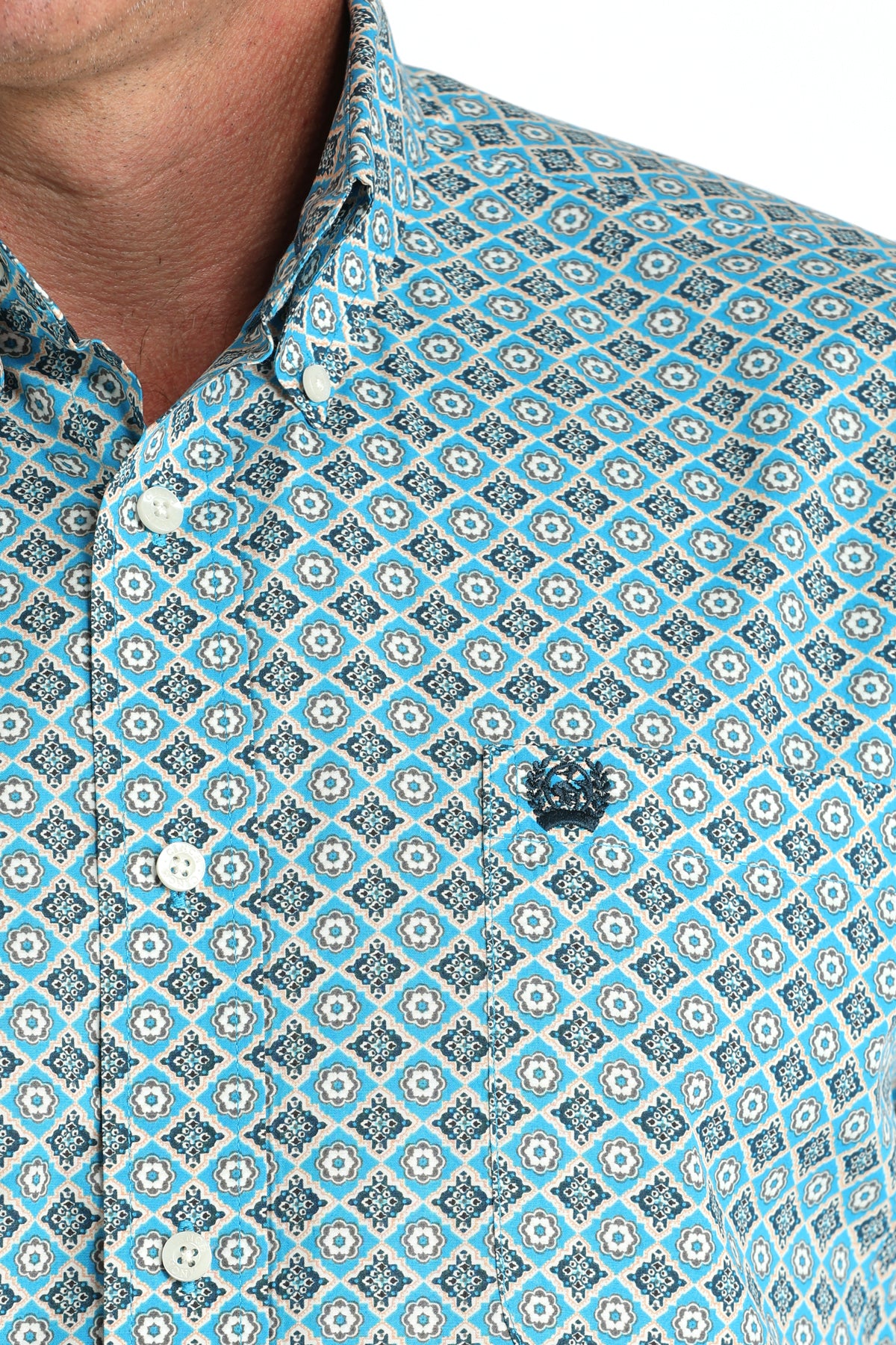 Cinch Mens Long Sleeve Print in Blue Western Shirt