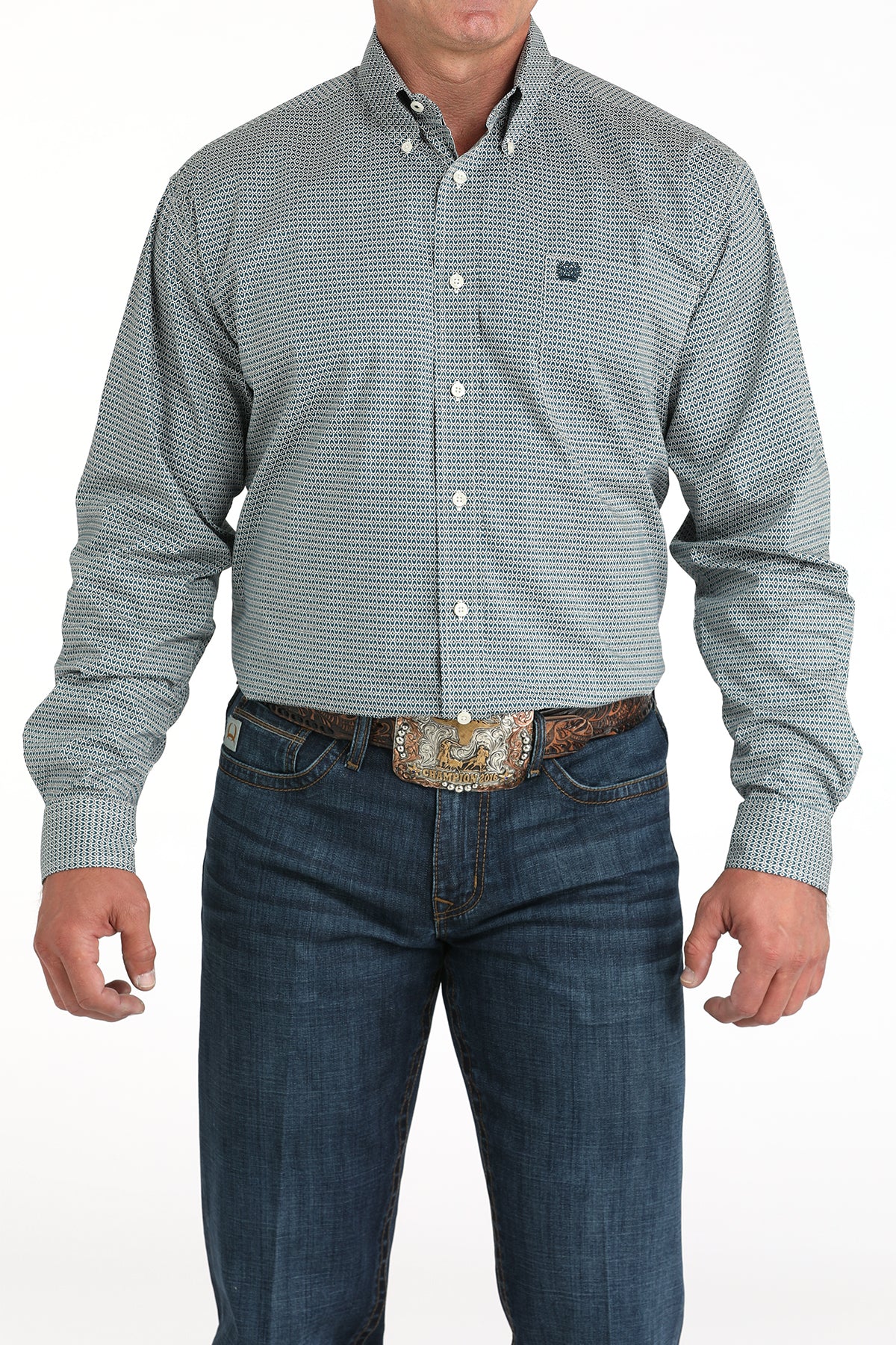 Cinch Mens LS Teal Print Western Shirt