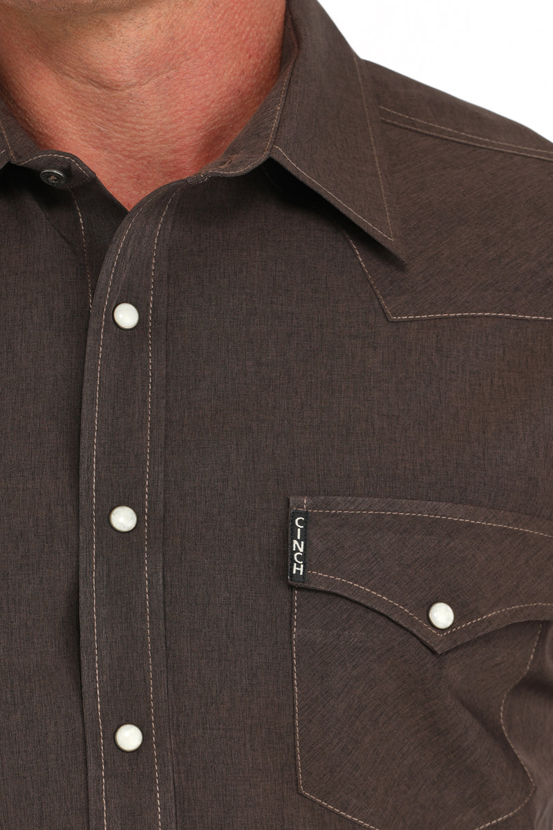 Cinch Mens LS Solid Brown Modern Shirt