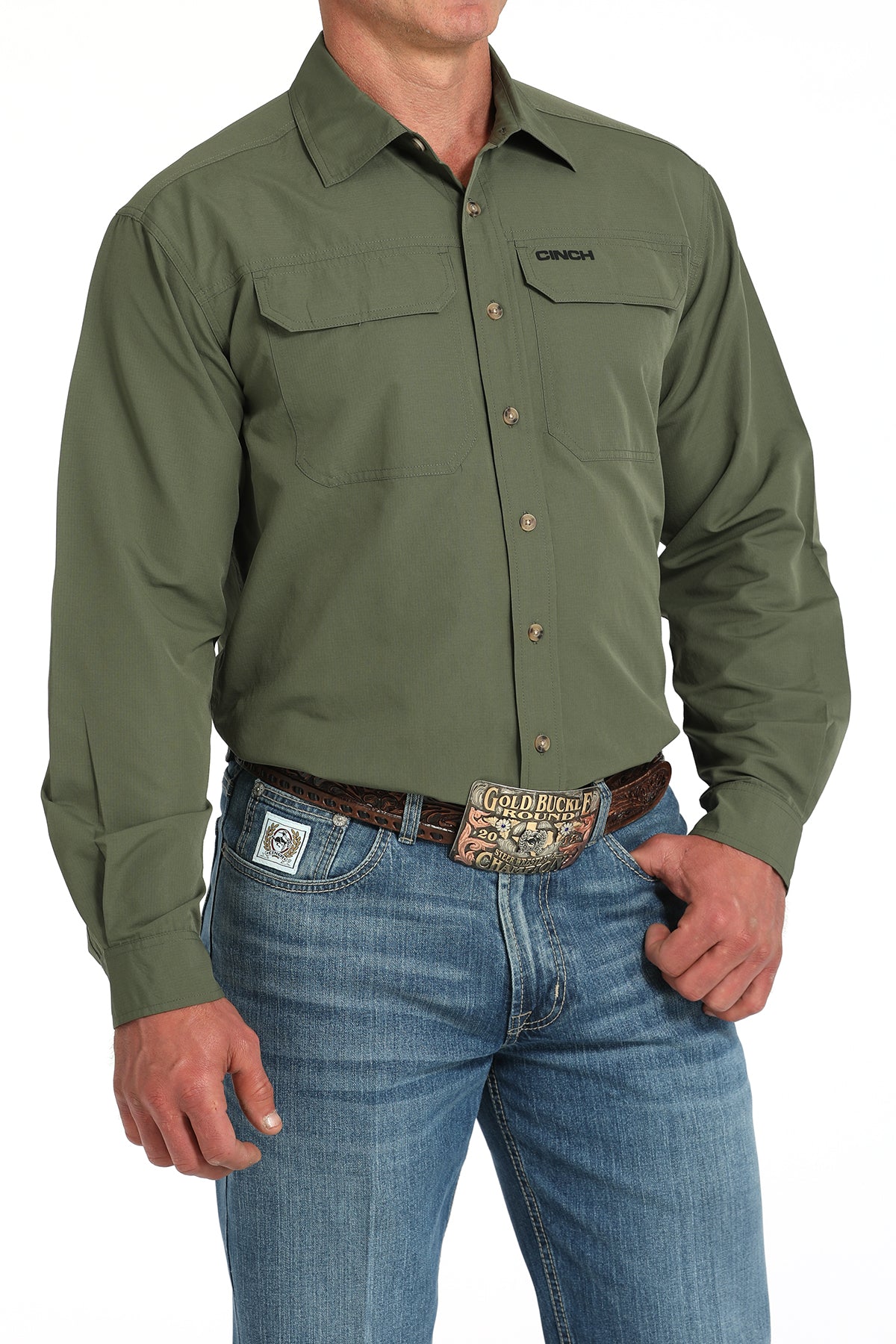 Cinch Mens Olive Solid Arenaflex Shirt