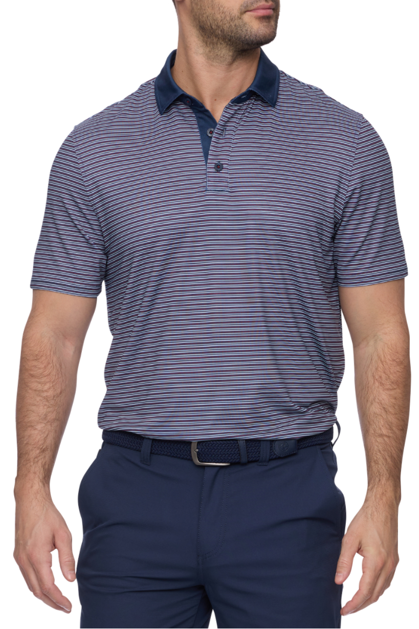 MVP Kiawah Striped SS Polo Shirt western boutique golf shirt mens stripes blue at boltranchstore.com