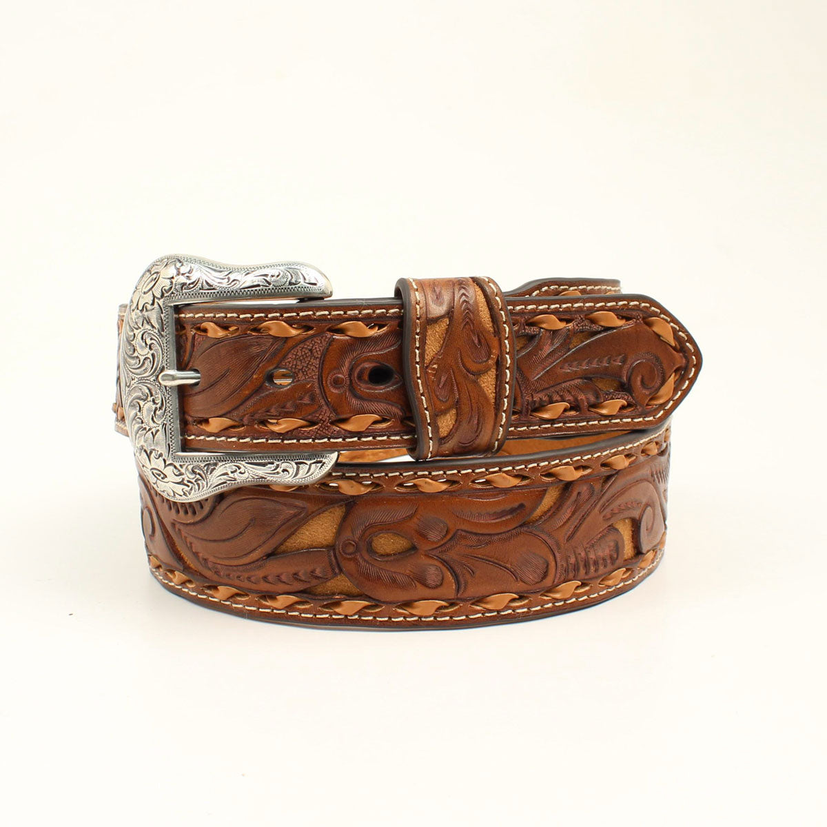 Nocona Mens Buck Stitch Brown Leather Belt