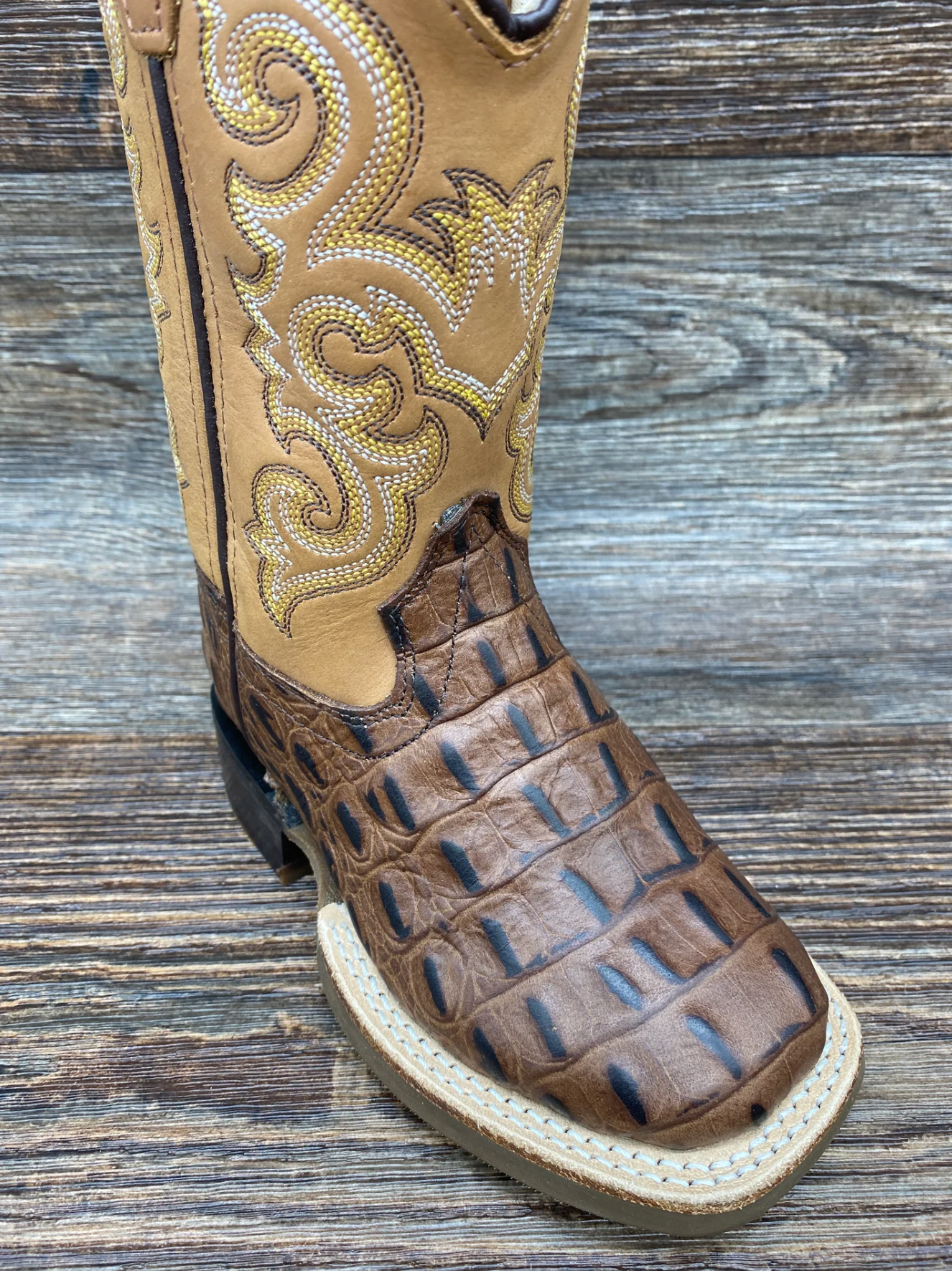 Old West Kids Croc Print Boots Chocolate