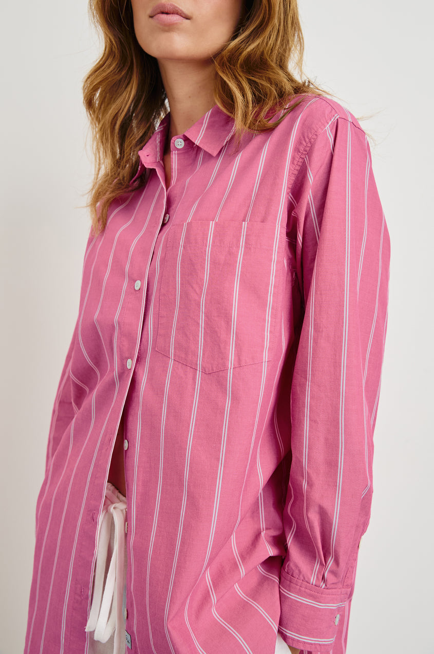 Rails Elsa Hibiscus Stripe Shirt womens pink long sleeve button down shirt spring summer pink stripe available now at Boltranchstore.com Free shipping