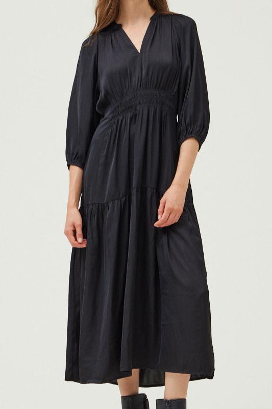 Satin V Neck Midi Dress Black / MD