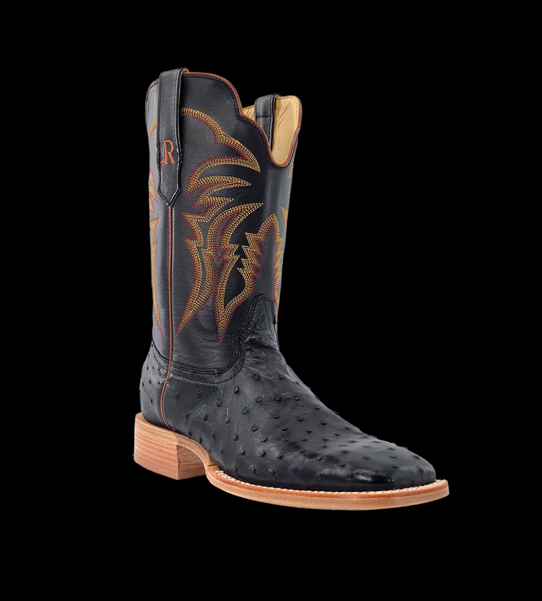 R Watson Mens Black Full Quill Ostrich Boots