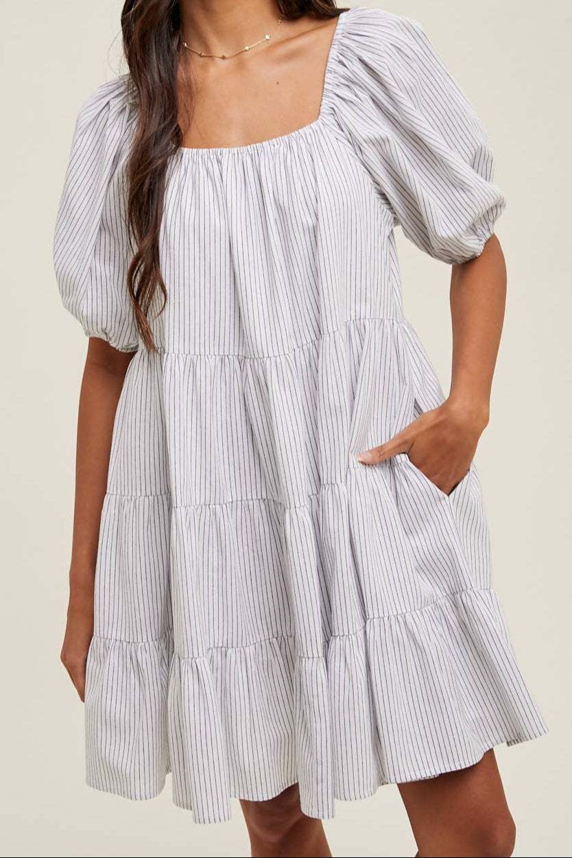 Stephanie Striped Puff Sleeve Mini Dress order at boltranchstore.com