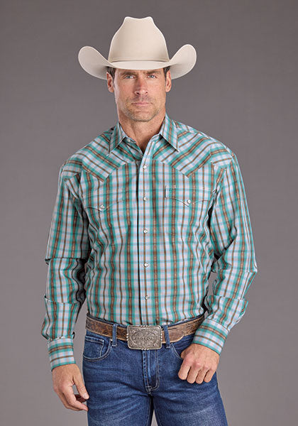 Stetson Mens Vintage Turquoise Plaid Shirt order today at boltranchstore.com