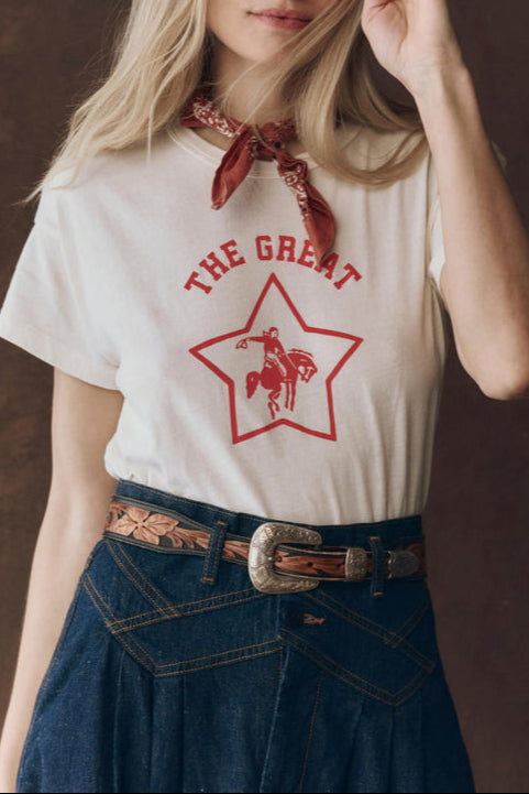 Washed White with Rodeo Star Graphic The Great Boxy Crew t-shirt womens western fashion at Boltranchstore.com free shipping popular
