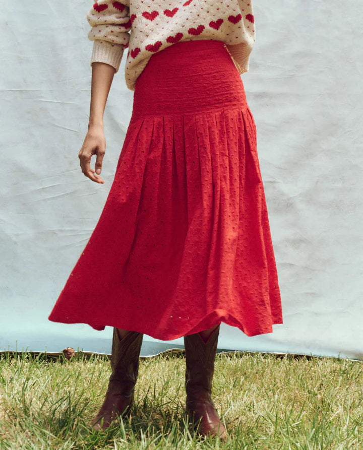 The Great Rhythm Skirt in red womens The Great eyelet skirt midi length free shipping available now spring 2025 Bolt Ranch Store