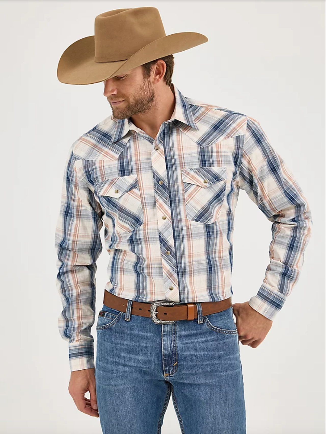 Wrangler Mens 20X AC LS Snap in Shore Plaid western apparel