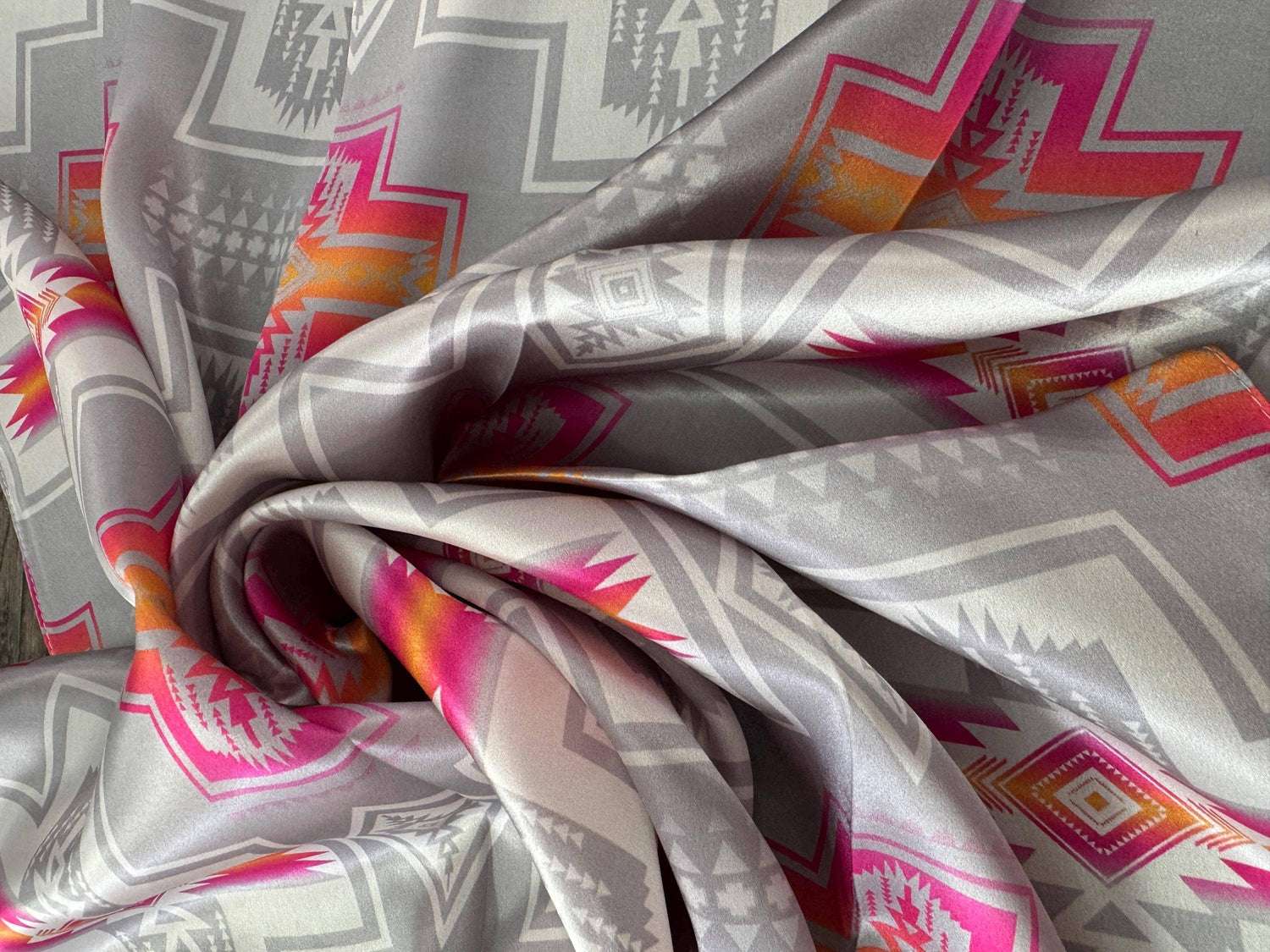 100% Silk Wild Rag Silver and Hot Pink Navajo Style by Double B Wild Rags western fashion accessories Boltranchstore.com cowboy riding free shipping