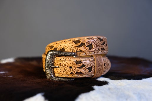 R Watson Choc Suede Underlay Belt - Tanned Cowhide