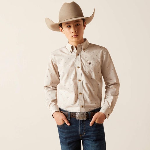 Ariat Boys Beau Long Sleeve Shirt - Sandshell