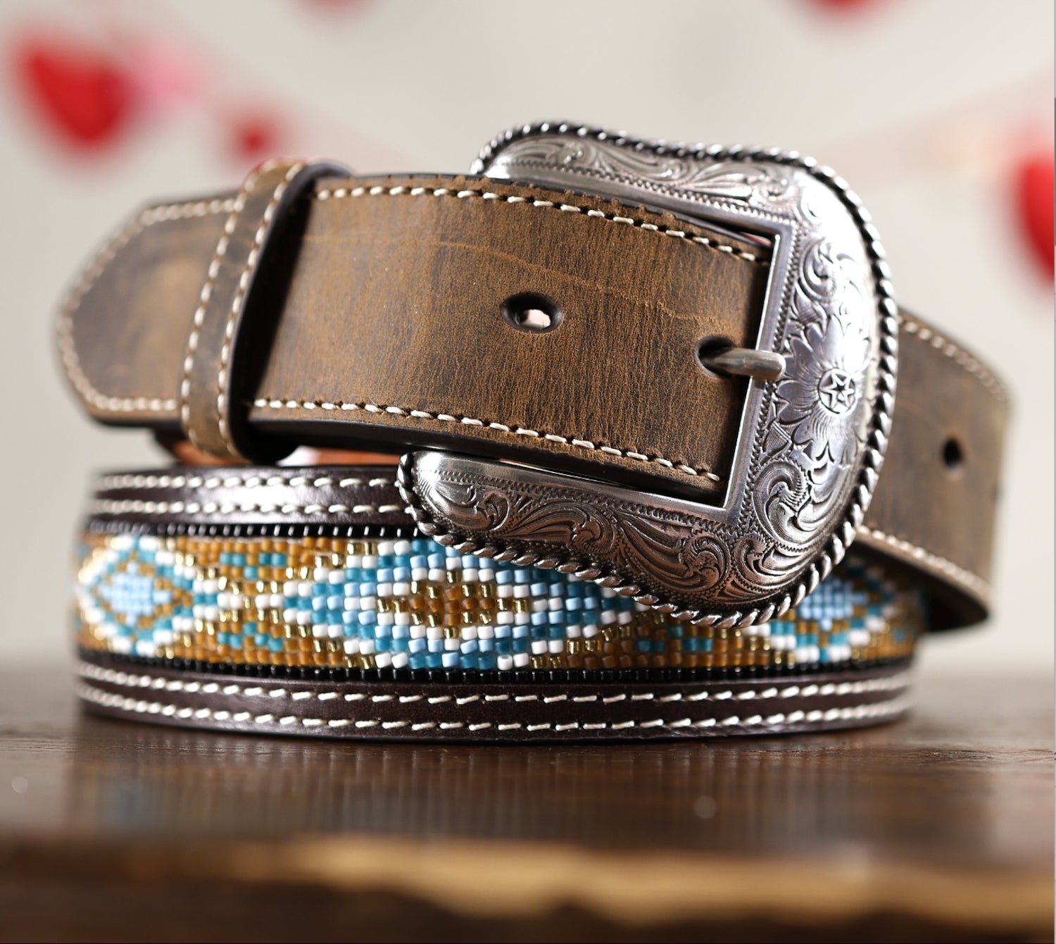 Nocona Mens Beaded Aztec Beaded Brown Belt