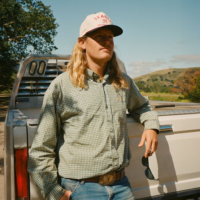 Seager Branded Cream Navy Snap Back Hat