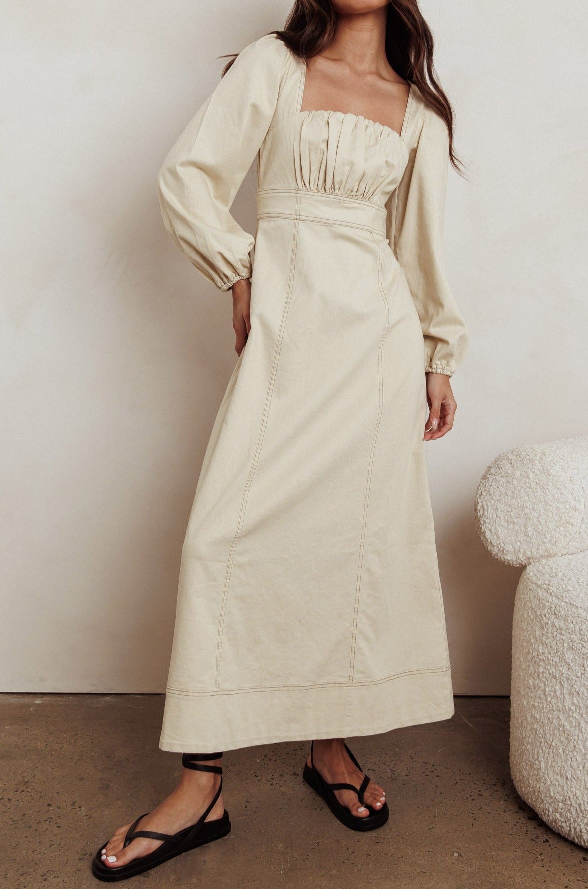 Balloon Sleeve Long Sleeve Babydoll Maxi Dress Butter / MD Balloon Sleeve Long Sleeve Babydoll Maxi Dress Butter / MD