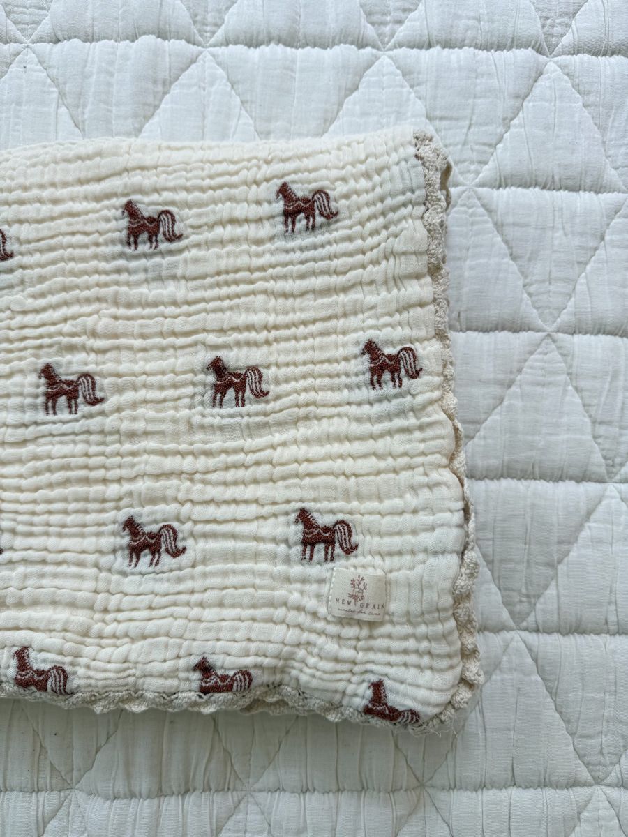 Utah western boutique baby gift Layered Gauze Blanket Pony organic cotton nursery quilt Boltranchstore.com free shipping