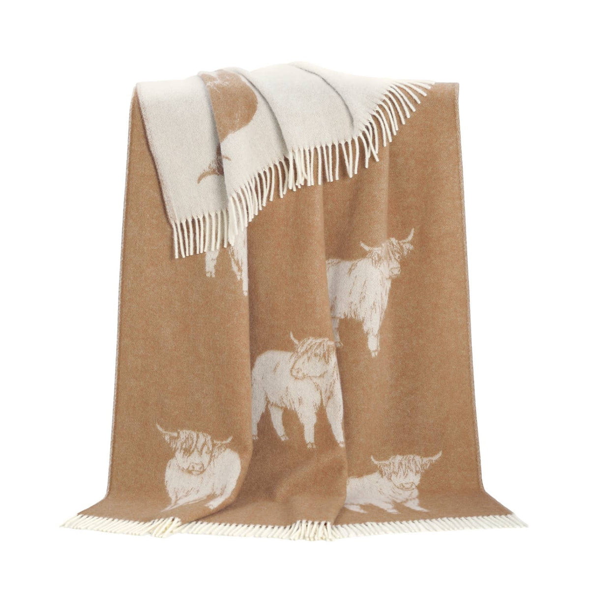 JJ Textile Brown Highland Cow Pure Wool Throw